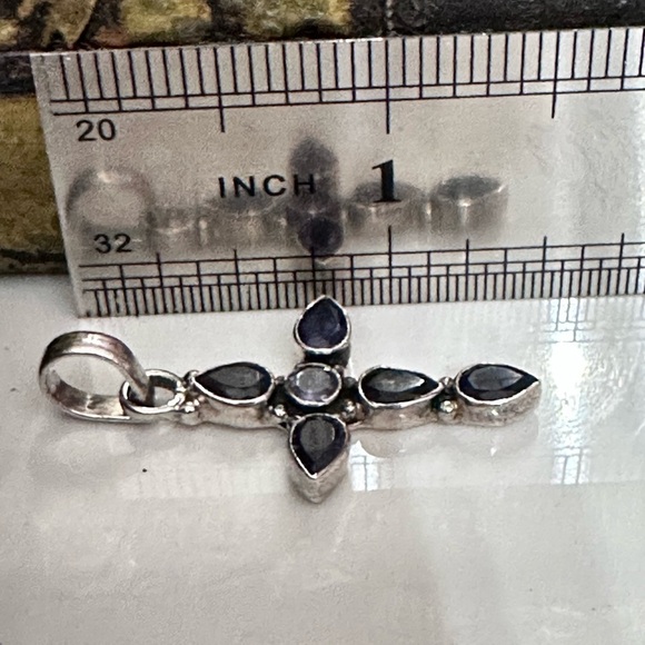 CROSS Amethyst Pendant Sterling Silver Pave Set Deep Purple Tear Drop Round 4030 - Picture 10 of 10